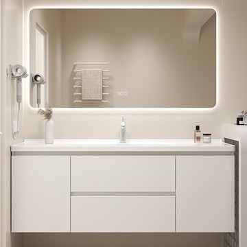 免運 開發票 奶油風浴室柜組合陶瓷一體實木現代簡約衛生間洗漱臺洗手洗臉盆柜 快速出貨