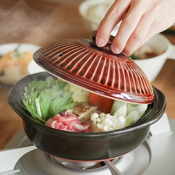 日本佐治陶器 日本製菊花系列陶鍋/湯鍋1100ML 7號 - 粉引釉