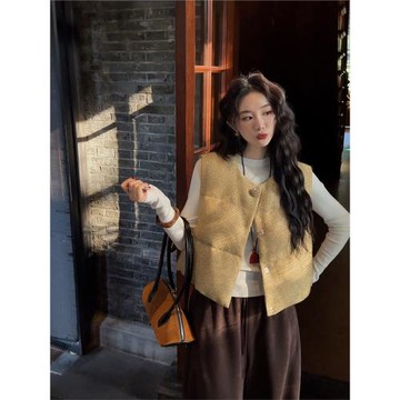 三吉黑花【青花】女款2024新款秋冬設計小香羽絨馬甲外穿獨特好看