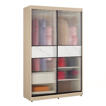 文創集 維爾泰岩板4.1尺鋁框玻璃衣櫃(吊衣桿x2＋單抽屜)-122x60x196cm免組