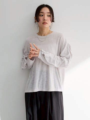 荷葉邊拼接袖圓領上衣(06000391800) - Green Parks