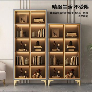 輕奢鋼化玻璃櫃150*70cm 靠牆書櫃 手辦櫃 儲物櫃