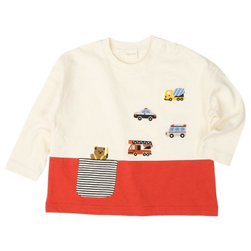 akachan honpo - 長袖T恤-拼接-紅色