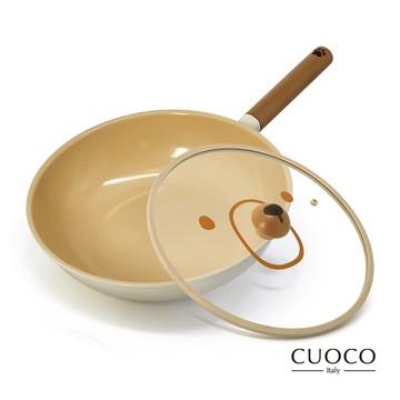 【CUOCO】 暖白小熊炒鍋組-IH (含蓋)28cm