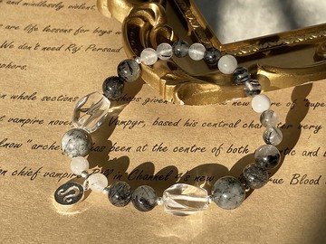 【十二星座守護。手鍊】黑髮晶、白水晶|12星座符號、925純銀|