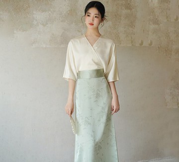 【晚香玉】新中式復古中國風 暗紋提花領長裙