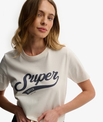 Superdry Women's Varsity Script T-shirt Cream Size: 4