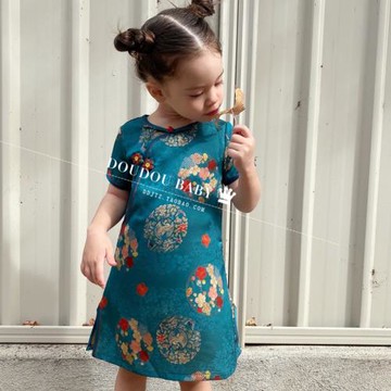 2021新款高端女童旗袍裙漢服古典唐裝夏季薄款兒童提花旗袍中國風