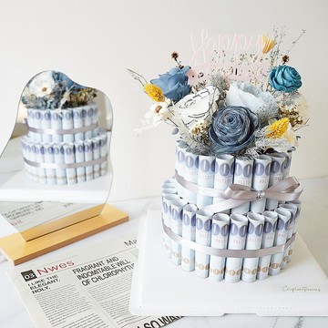 【竒花】經典雙層有錢花蛋糕　永生不凋花乾燥花　生日禮物