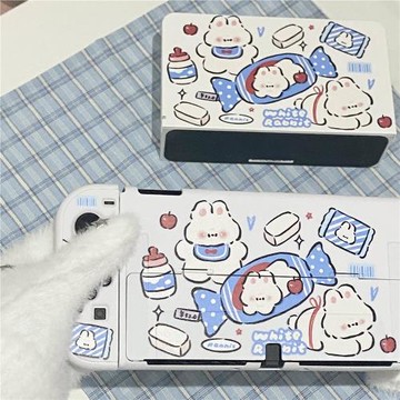 switch保護殼手柄套ns游戲機硬殼可插底座保護套大白兔