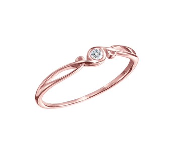 鑽石波浪戒指 優雅鑽戒 14k玫瑰金戒指 四月誕生石戒指 別緻婚戒