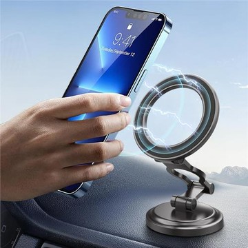 磁吸車載合金手機支架桌面手機支架360°旋轉可折疊便攜手機支架
