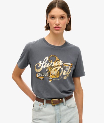 Superdry Women's Women's Tattoo Script Relaxed T-shirt Dark Grey / Ebony - Size: 10 Size: 6