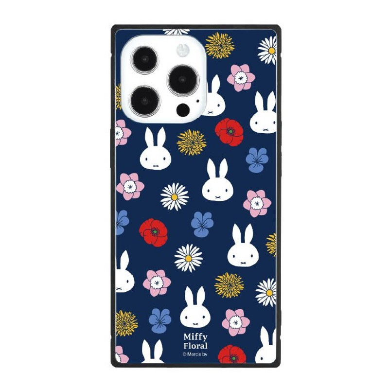 iPhone 13 Pro スクエアガラスケース ミッフィー Miffy Floral ネイビー 耐衝撃カバー ハイブリッド 四角 かわいい 可愛い  おしゃれ オシャレ キャラ 通販 LINEポイント最大0.5%GET | LINEショッピング