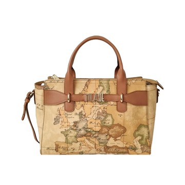 【Alviero Martini 義大利地圖包】皮革裝飾手提側揹托特包29cm-地圖黃