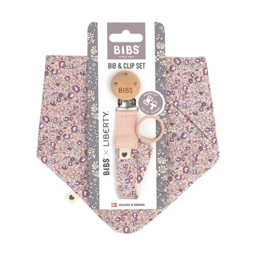 丹麥BIBS - Liberty Bandana Bib Bundle有機棉圍兜&奶嘴鍊組-Eloise腮紅