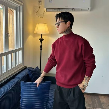 秋冬季重磅圓領素色套頭長袖大學T男新款百搭休閒保暖上衣男