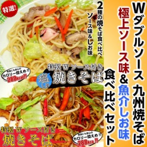 焼きそば 濃厚ソース味 ＆ 旨しお味 九州焼そば お取り寄せ お試し 2種6人前 セット Wスープ カロリー控えめ 夜食 間食 BBQ 通販 グルメ