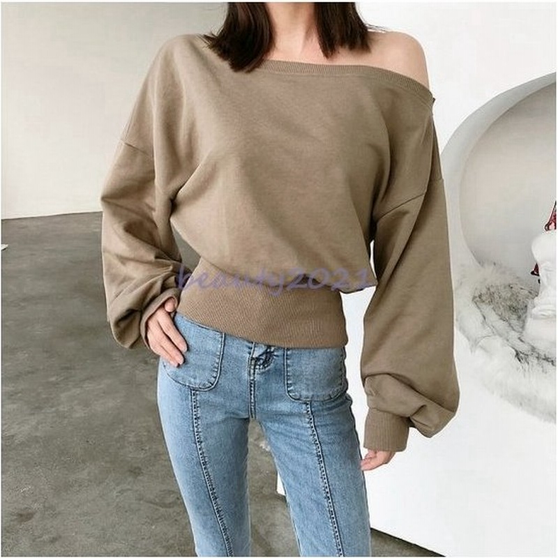 オフショル スリット入り バルーン袖 トレーナー レディース ボートネック ハイウエスト 秋 ボリューム袖コントップス 通販 Lineポイント最大get Lineショッピング