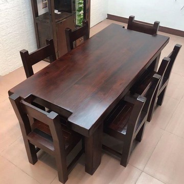 公司貨 超低價 老船木餐桌全實木飯桌家用小戶型客廳兩用餐廳吃飯一體長方形桌椅 快速發貨