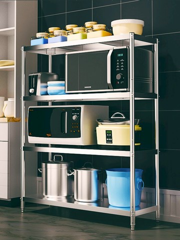 四層高120落地不銹鋼家庭櫥房廚房置物架微波爐架落地收納架子