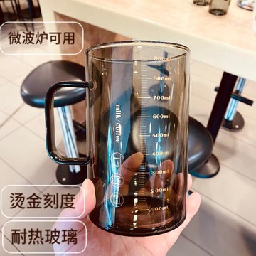 水杯玻璃杯家用帶把手辦公室大容量輕奢男士吸管刻度女高顏值杯子