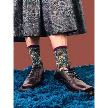 貳舊 女士襪子2025新款街頭達人復古時尚秋冬百搭碎花日系中筒襪