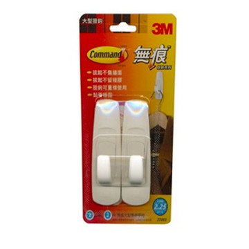【文具通】3M Command 無痕系列 無痕掛勾 一般大型2支入附2入無痕雙面膠條 27003 承重2.25kg 約97x30mm I1110063 I1110063【領券滿額再折千12/31止】