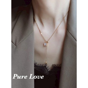 Pure Love樂芙 /正韓 鈦鋼【316L醫療鋼】G01156方鑽小桃心抽拉可調式吊墜項鏈 / 金