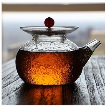 璃茗日式新款錘目紋玻璃茶壺 350ML手工耐熱花茶泡茶器小號手抓壺