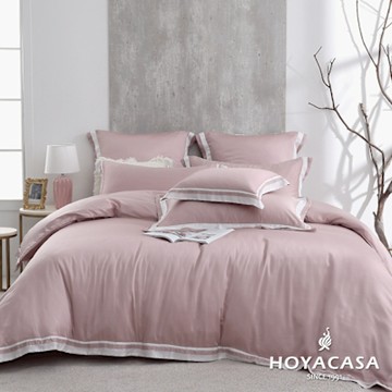 HOYACASA清淺典雅  60支萊賽爾天絲兩用被套床包六件組-玫瑰粉-加大