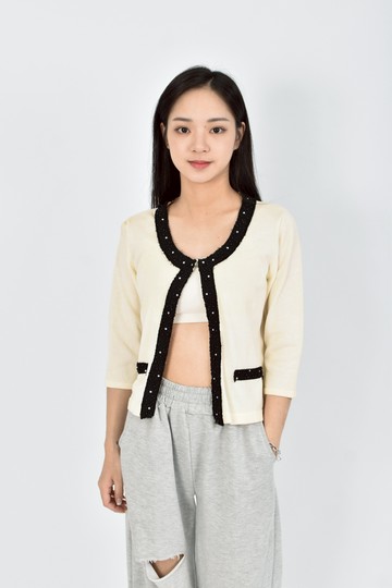 (S) noue rue秋冬棉質針織杏色罩衫