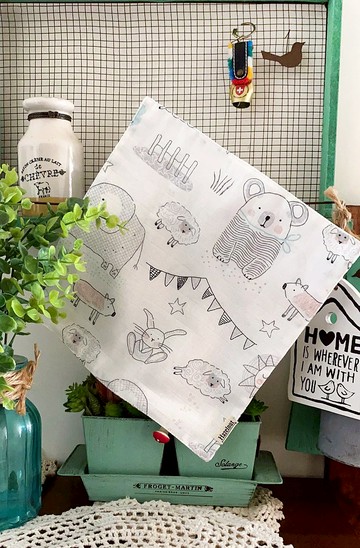 動物王國圖案口水巾/小手帕/小方巾二重紗布