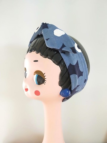 轉轉髮帶-燈心絨經典花-藍色