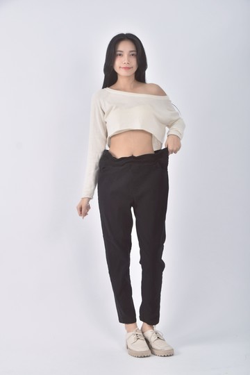 (XL) ob style高腰丹寧牛仔黑色長褲