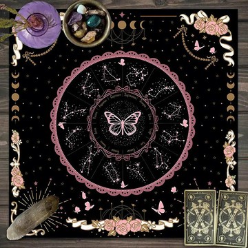 神祕星月蝴蝶桌布加厚絨布塔牌羅推牌布儀式魔法遊戲專用桌墊 桌布 保護墊 桌巾 塔羅牌桌布 塔羅布 占卜布 桌巾長方形