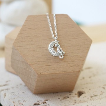 【美鑽銀飾】月の貓 | 純銀鋯石細項鍊| 大員囡仔