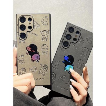 同古鐳射蠟筆小新適用三星s25ultra手機殼新款s24ultra翻毛皮保護套s23ultra高級感s22u全包Edge防摔25潮S24+