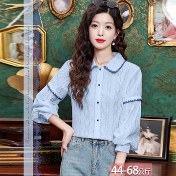 翻領滾花邊燈籠袖襯衫 M-2XL【185970X】【現+預】☆流行前線☆