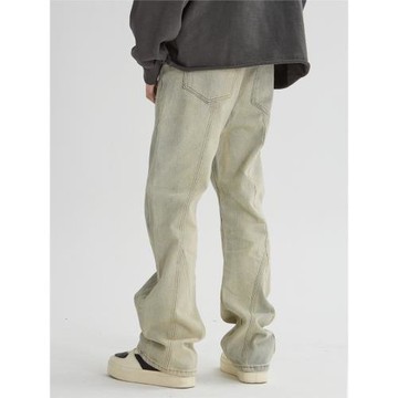 蔚依然黃泥染微喇牛仔褲闊腿寬松直筒復古水洗美式高街vibe新因素