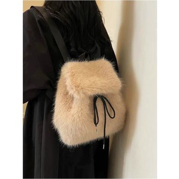 環保毛雙肩包女2024新款潮時尚手拎小書包秋季百搭毛茸茸后背包