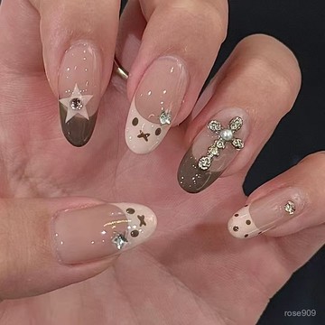 ➕最新設計款穿戴甲💅手工穿戴甲卡通米菲兔手繪法式星星甜酷甲片高級感可愛風美甲貼片中長款穿戴甲 YEBS