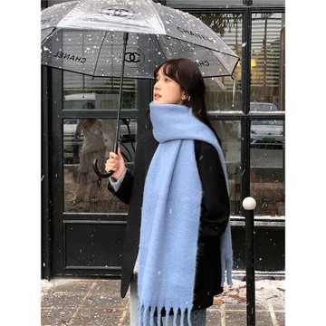 胡茬叔叔藍色圍巾冬天學生情侶男女款流蘇披肩加厚白色保暖圍脖潮