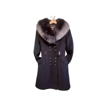 【二手精品 9.9成新】CHANEL香奈兒黑色毛領大衣(剪水洗標) 編號S94