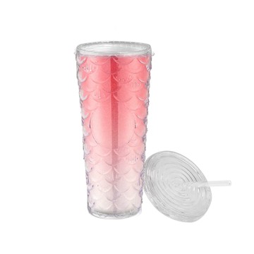 吸管杯 漸層魚鱗杯 環保冰霸杯 手搖飲杯 珠光吸管杯 珍奶杯 環保杯710ml 隨行杯 飲料杯 炫彩漸變杯 190-CUPF01