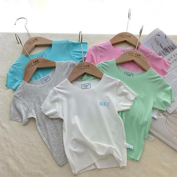 千色蓮夏季兒童裝小中大童男女童隨心裁莫代爾棉無痕短袖T恤