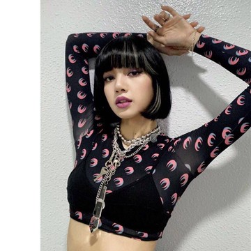 lisa同款上衣露臍短款紫色月亮t恤演出服打底衫女長袖緊身防曬衣