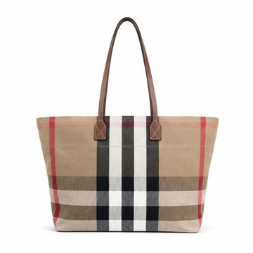 BURBERRY經典格紋帆布托特包(卡其)