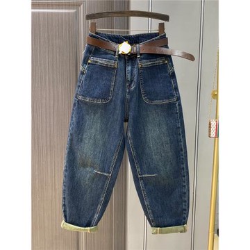 九分牛仔褲女垮褲2025春秋新款高腰彈力顯瘦老爹褲闊腿寬松哈倫褲