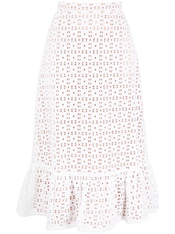 Michael Kors - eyelet-detail cotton midi skirt - women - Cotton - 2 - White